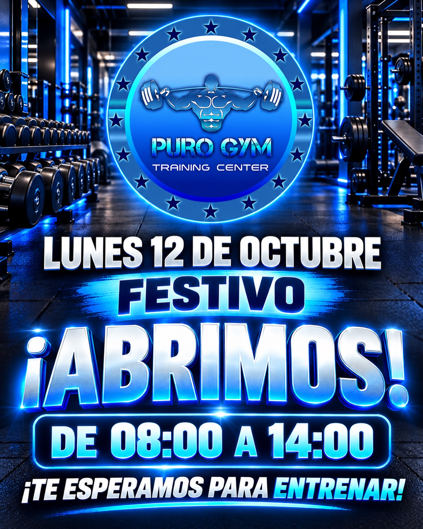 💙 ¡ESTE FESTIVO ABRIMOS! 💪🔥

El lunes 12 de octubre te esperamos en Puro Gym Training Center de 08:00 a 14:00.

¡Aprovecha la mañana para entrenar y dedicarte tiempo! 🏋️‍♀️⚡

📲 Comparte este aviso con tu compañero de entreno.

#PuroGym #PalmaDeMallorca #GymPalma #Entrenamiento #festivoactivo